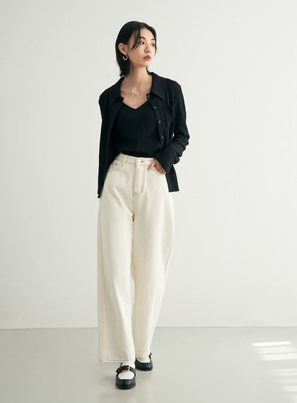 肌理感彈性長袖襯衫上衣